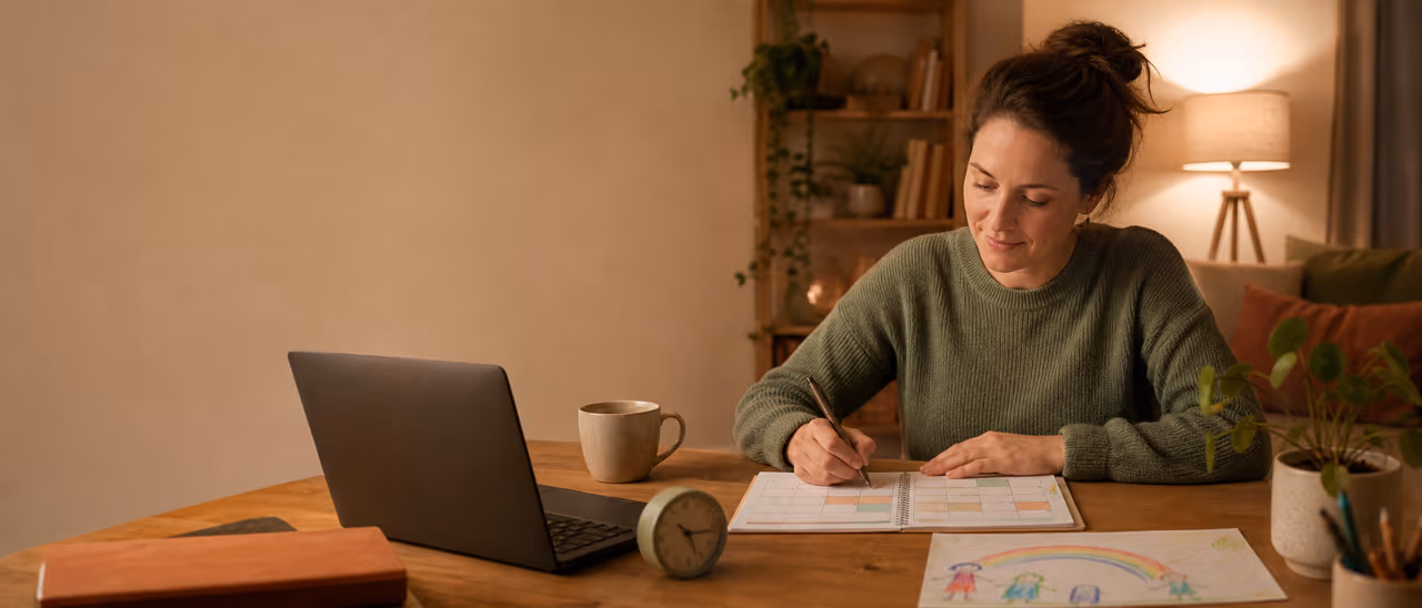 Eine lernende Person plant neben einem Laptop einen Teilzeit Lernplan