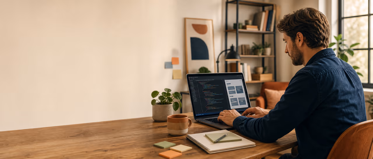 A career changer building and testing a web application on a laptop
