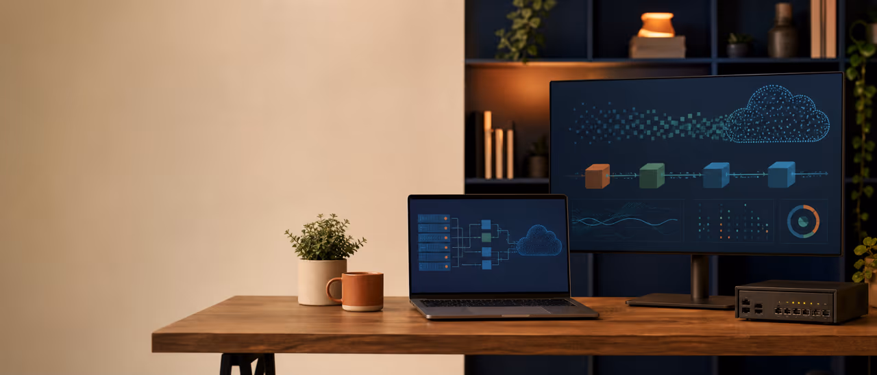 Abstract cloud topology, automation blocks and network device on a warm infrastructure workspace